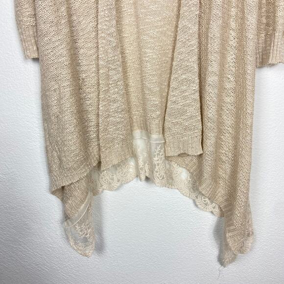 Live and‎ Let Live Lace Hem Cardigan Size M Beige Cream Open Front - Picture 2 of 9